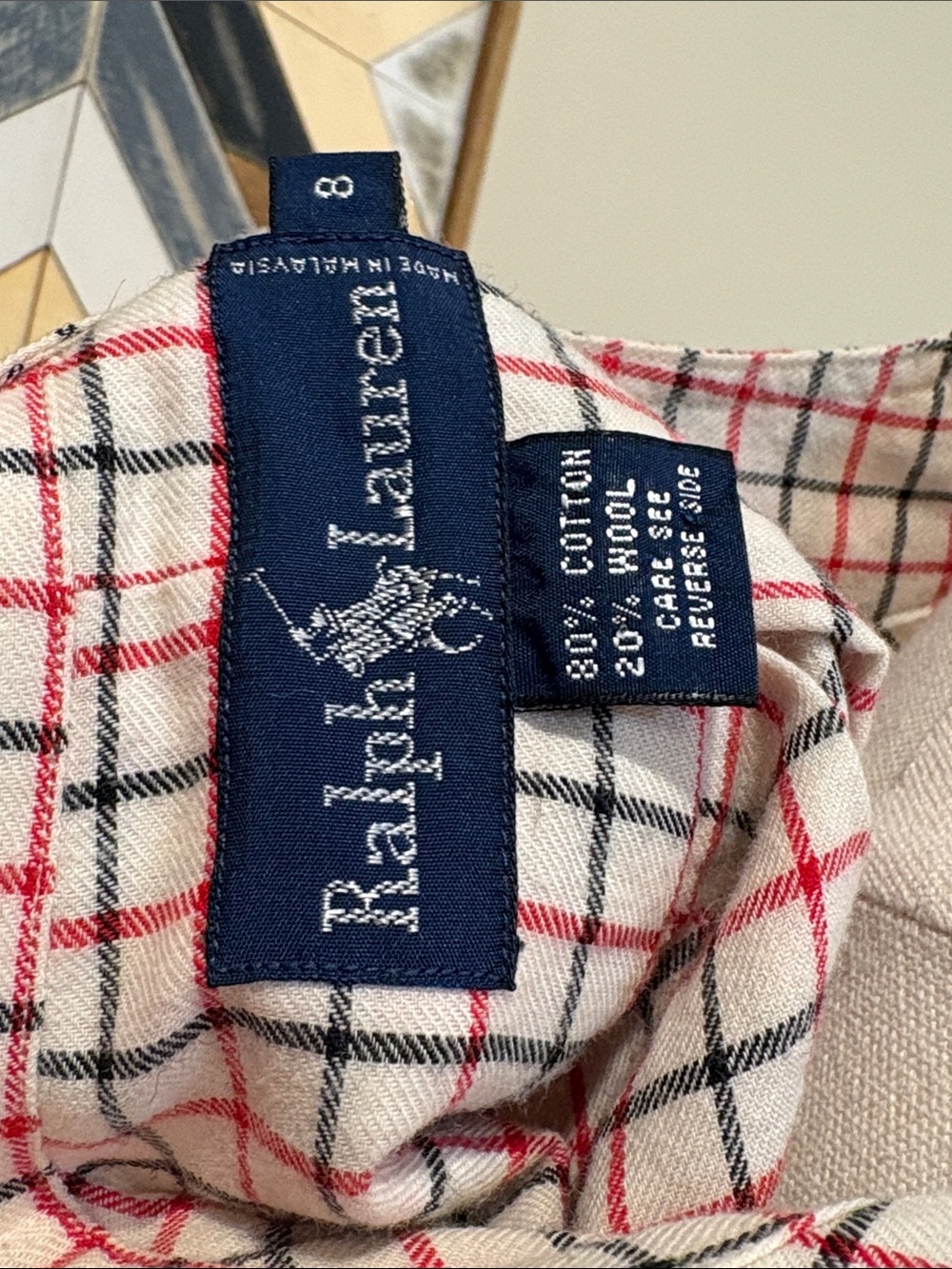 Vintage Ralph Lauren Equestrian Windowpane Check Cotton Wool High Neck Top 8 - Picture 11 of 13